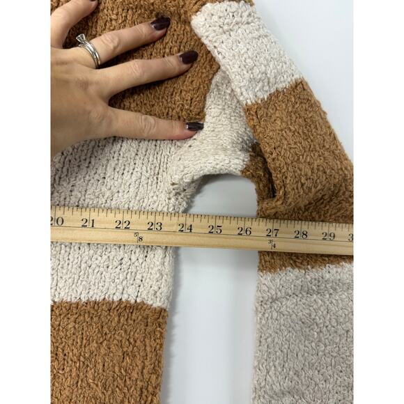 Madewell Teddy Striped Pullover Sweater XL Tan Cream Cozy Textured Knit Soft - Picture 8 of 10